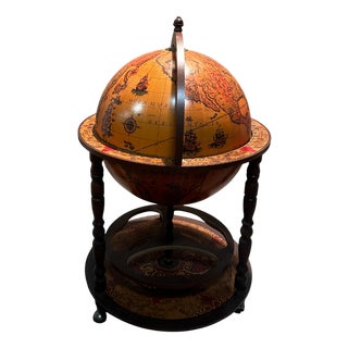 Vintage Wooden Bar Globe For Sale