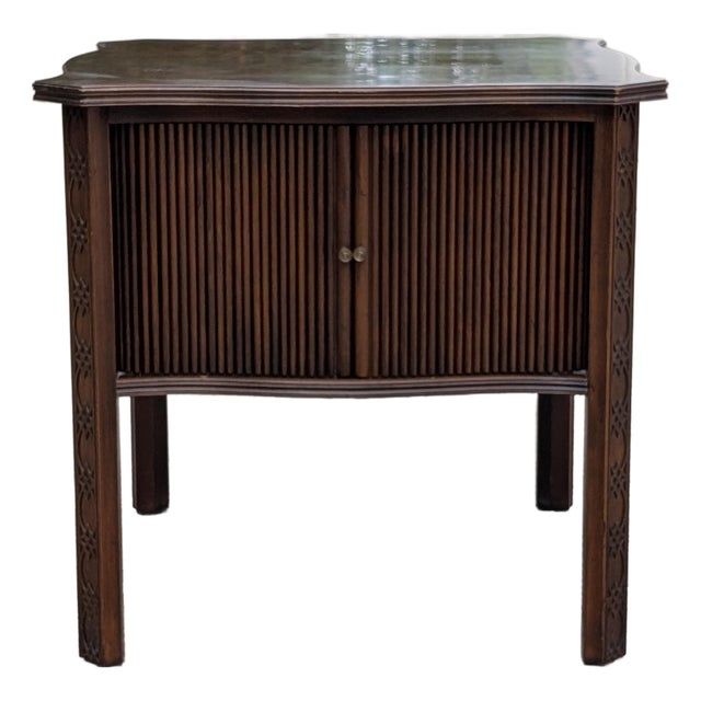 1980s Ethan Allen Nightstand End Table Cabinet Sliding Pocket Doors For Sale