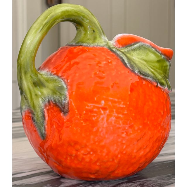 Rustic European Vintage Majolica Style Citrus Motif Pitcher For Sale - Image 3 of 14