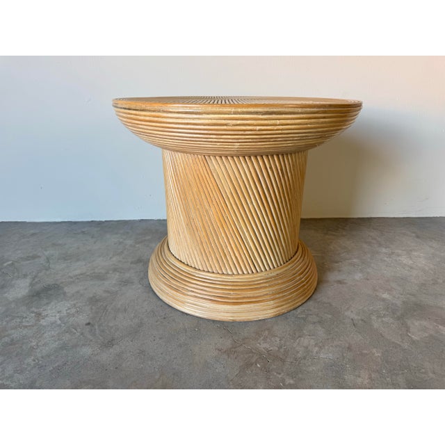 1980s 80s Vintage Postmodern Geometric Pattern Pencil Reed Rattan End-Side Table For Sale - Image 5 of 11