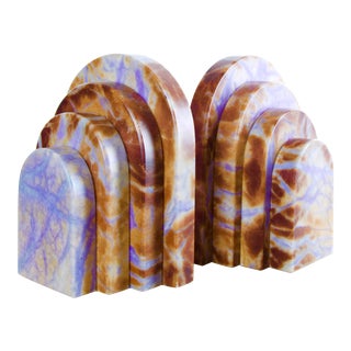 1940s Vintage Italian Art Deco Alabaster Bookends - a Pair For Sale