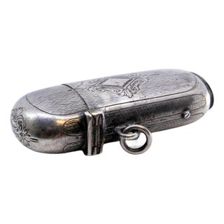 Oval-Shaped Guilloche Silver Matchbox with Plant Motifs and Monogram Card For Sale