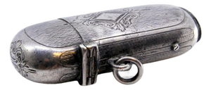 Oval-Shaped Guilloche Silver Matchbox with Plant Motifs and Monogram Card