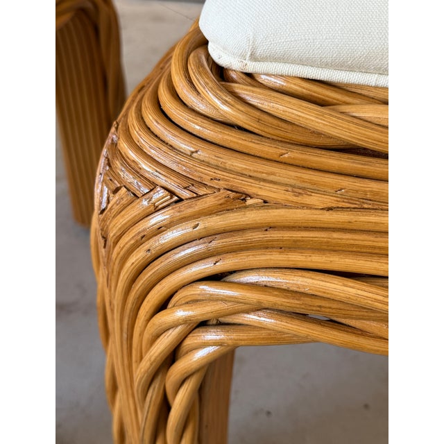 Wood Pair of Late 20th Century Organic Modern Rattan Twist Ottomans or Footstools For Sale - Image 7 of 12