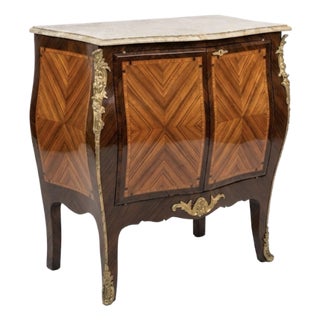 1960s Bombe Louis XV Style Marble Top Commode With Bronze Ormolu For Sale