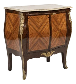 1960s Bombe Louis XV Style Marble Top Commode With Bronze Ormolu