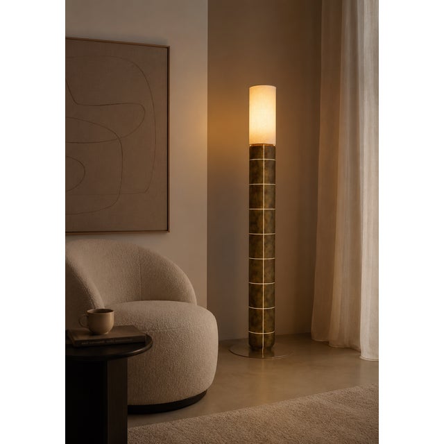 Not Yet Made - Made To Order Handcrafted Ceramic Floor Lamp in Black Obsidian Gloss Glaze with Linen Lampshade by Artem Zakharchenko-Halytskyi For Sale - Image 5 of 7