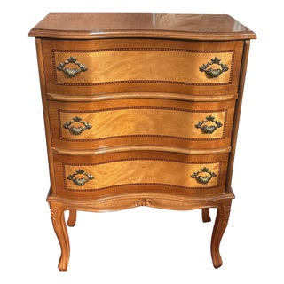 Vintage Wood Three-Drawer Inlaid Chest of Drawers, 1970s For Sale