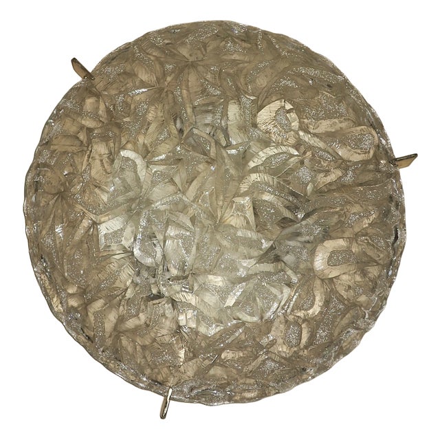 Frosted Ice Glass and Brass Plafonnier from Kaiser Leuchten, 1970s For Sale