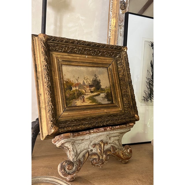 Oil on wood painted and signed by the artist in France around 1850. Richly framed in a deep hand cared wood frame with...