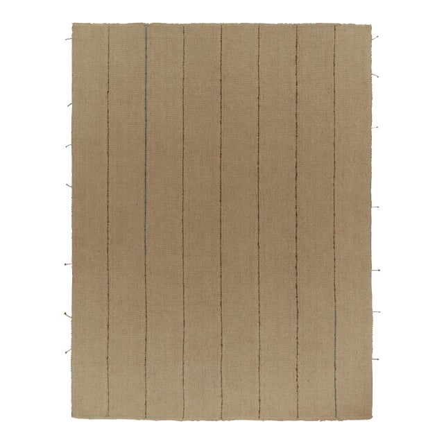 Rug & Kilim’s Contemporary Kilim in Beige With Blue and Brown Stripes For Sale