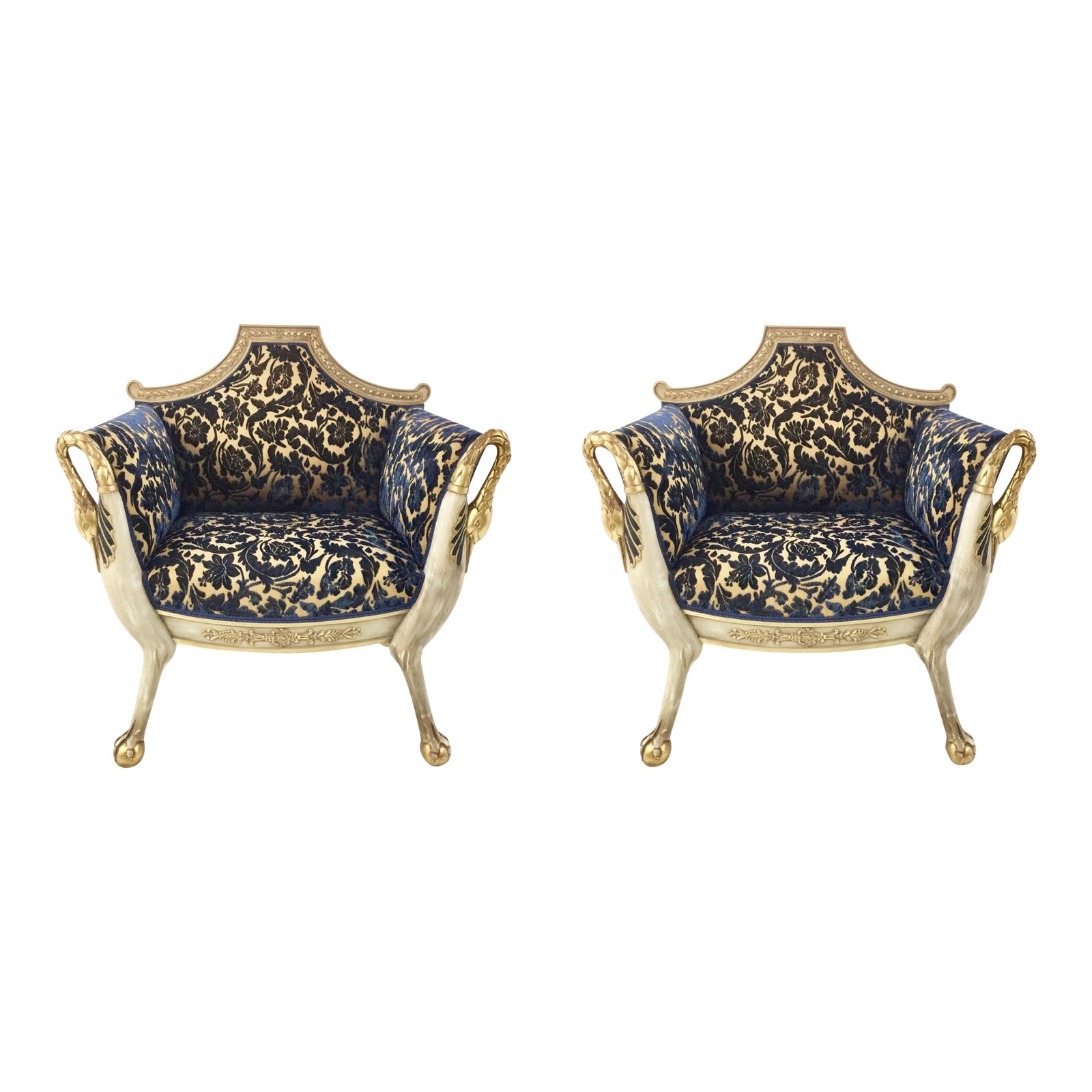 Vintage Italian Carved Wood and Cut Velvet Chairs Pair Chairish