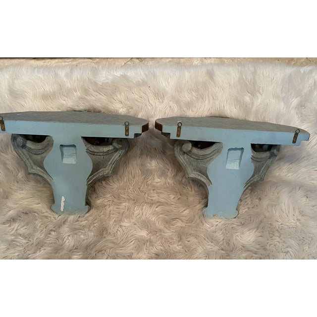 Large Vintage Gilt and Celadon Wall Brackets - A Pair For Sale - Image 9 of 11