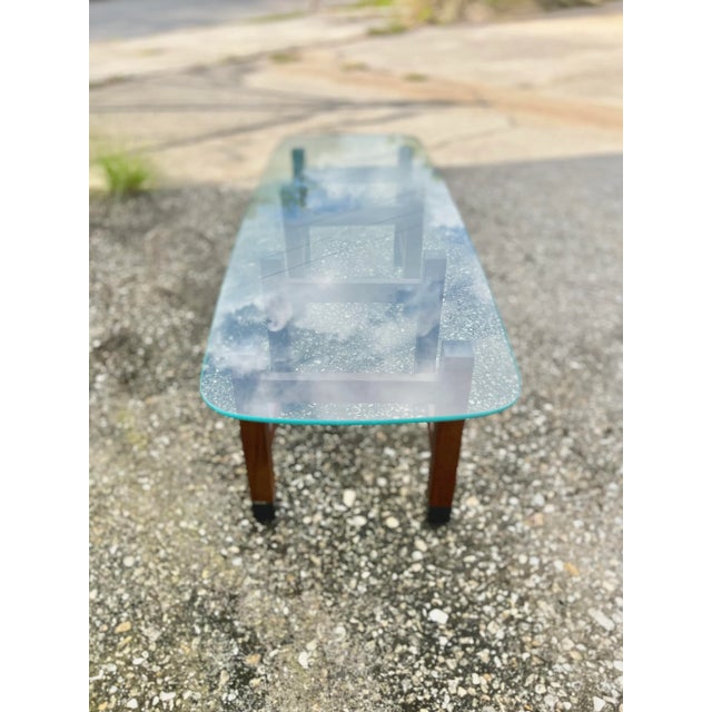 Walnut Double Square Pedestal Base Coffee Table With Glass Top For Sale - Image 10 of 13