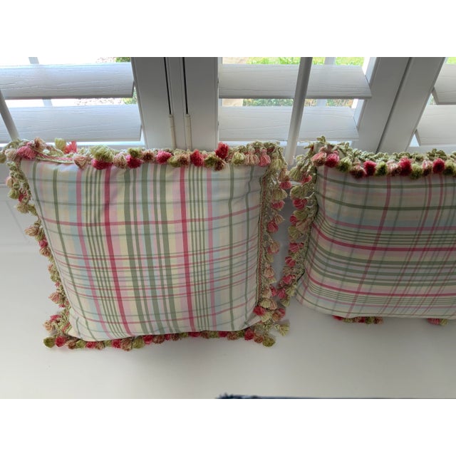 Pair of Custom Celery & Pink W Zipper Covers (Down Inset Included)