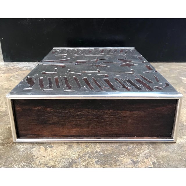 1970s Vintage Italian Modernist Mahogany and Chrome Decorative Box For Sale - Image 4 of 11
