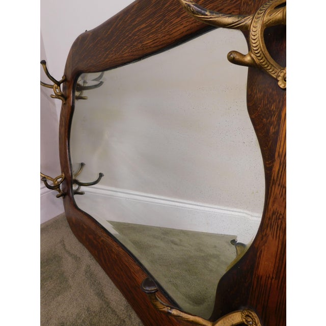 Antique Victorian Oak Hall Mirror With Hooks Chairish