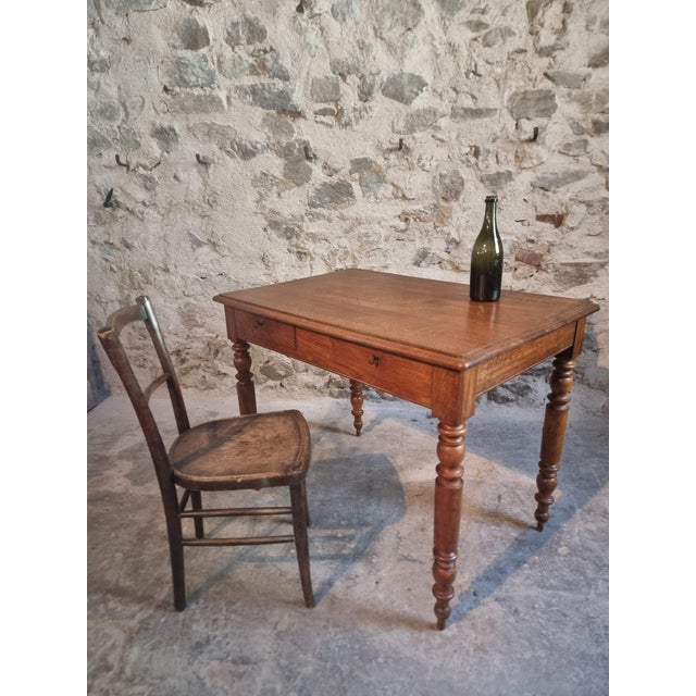 Rustic Antique French Oak Desk Table with Drawers, 1920s For Sale - Image 3 of 18