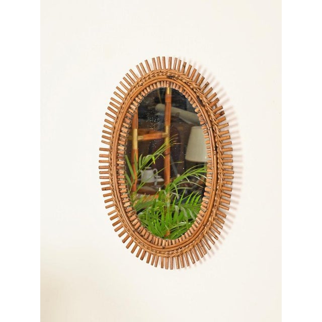 Organic Oval Mirror in Bamboo, Rattan and Wicker by Franco Albini, Italy, 1960s For Sale - Image 3 of 11
