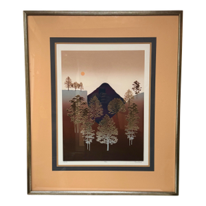 1980s Large Signed & Numbered “Spring” Landscape Print by R. Lowenstein – Framed 31.5”