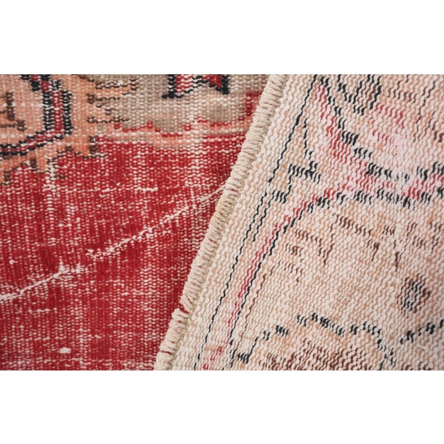 1970s Vintage Turkish Handmade Wool Cotton Red Area Rug For Sale - Image 4 of 12