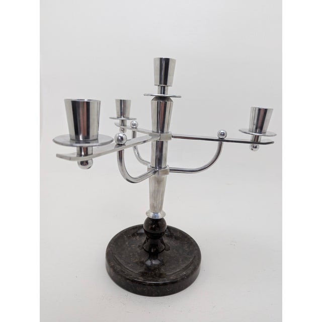 Brown Large German Art Deco Candleholder in Aluminum and Marble, 1930s For Sale - Image 8 of 8