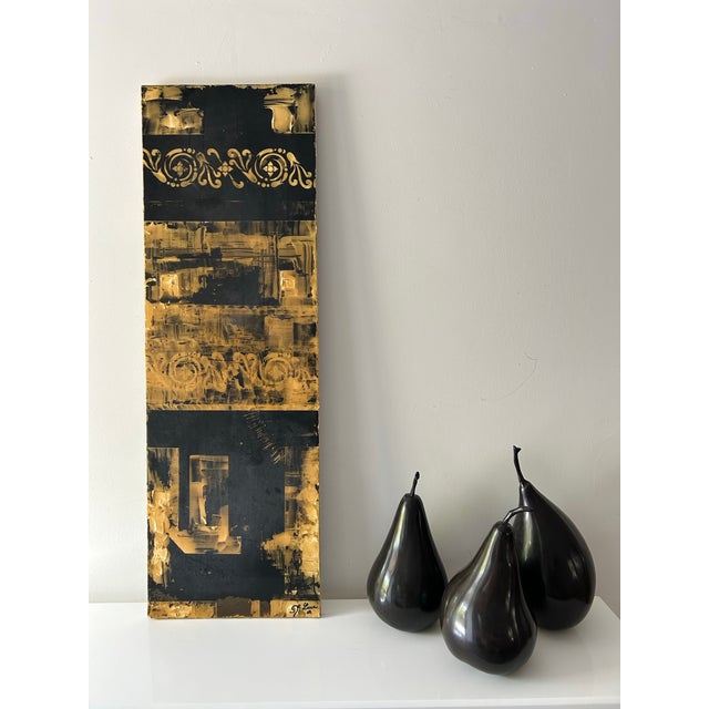An original, 2007 large vertical mixed-media resin piece by Claude De Luca titled, "Les Ghotesques". Sepia tone and black...
