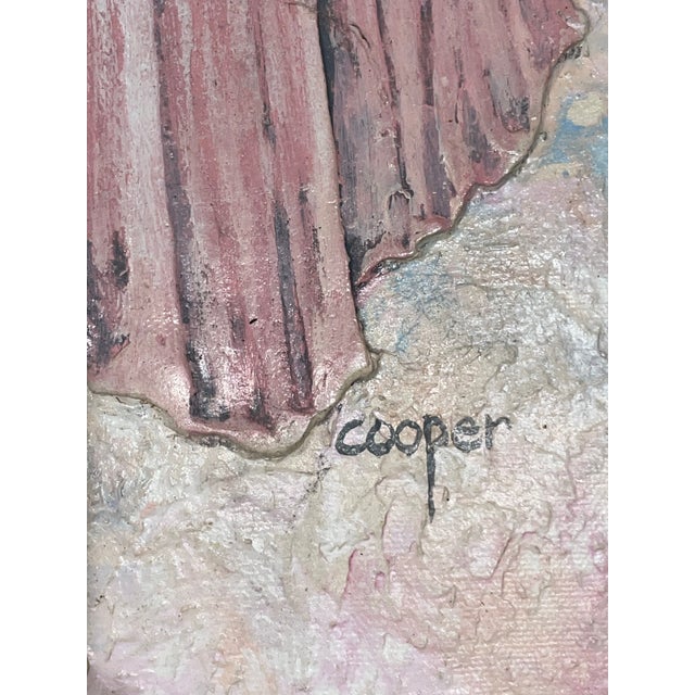 Paint Vintage Floral Hat Wall Art Signed Cooper Textured Mixed Media Framed Artwork For Sale - Image 7 of 11