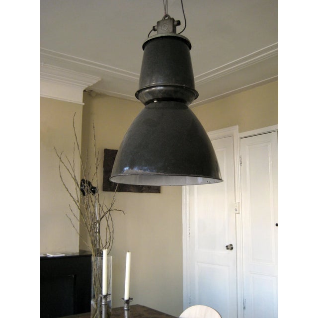 Vintage Industrial Dark Grey Enamel Pendant Lamp, 1950s For Sale - Image 4 of 6