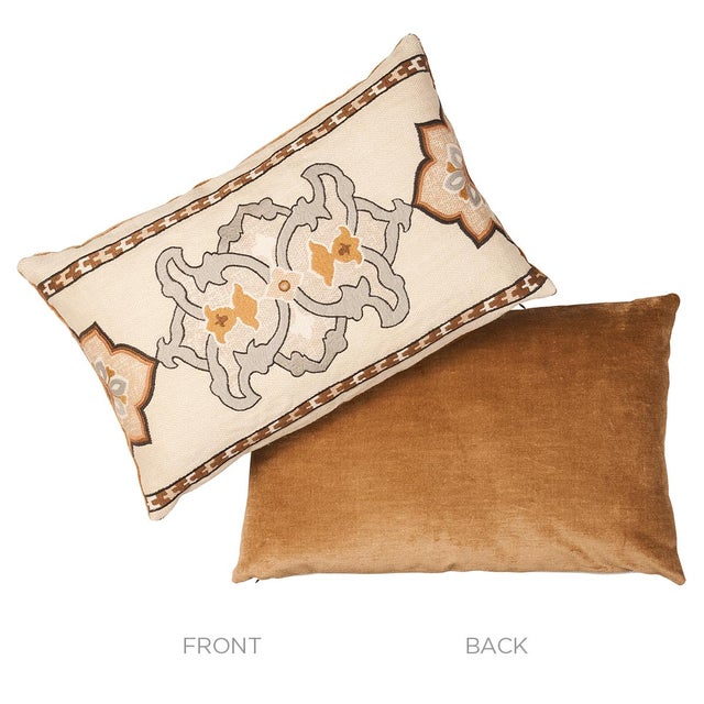 Schumacher Schumacher Temara Embroidered Print Pillow in Natural 25X16" For Sale - Image 4 of 5