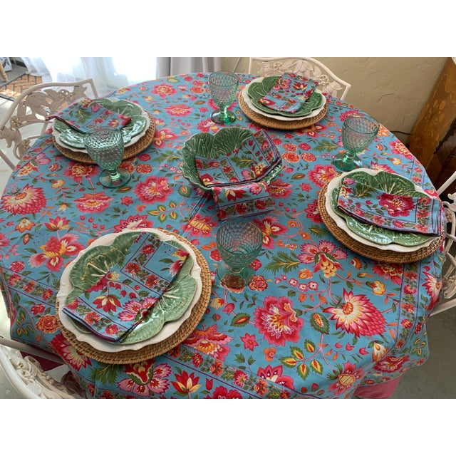 2000 - 2009 April Cornell Jacobean Floral Tablecloth & Napkins 7 Pieces For Sale - Image 5 of 12