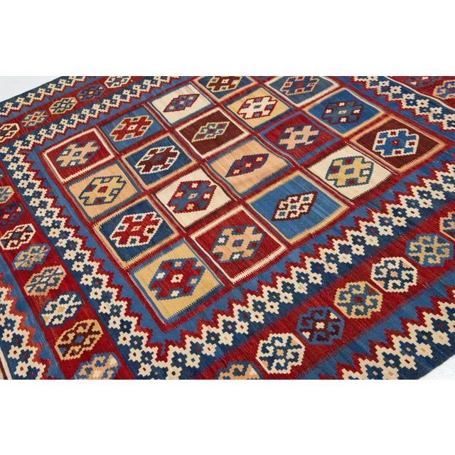 2020s Modern Square Kilim Handmade Multicolor Geometric Wool Rug For Sale In New York - Image 6 of 7