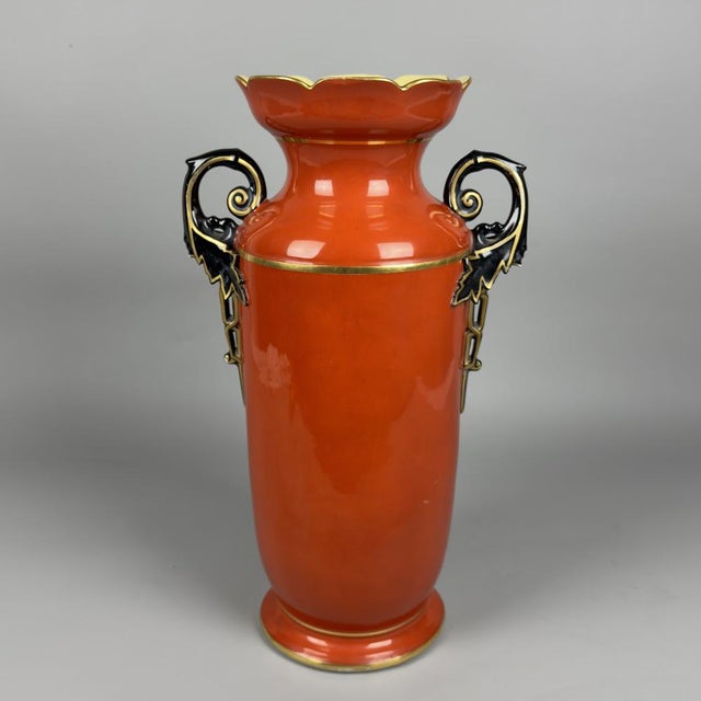 Antique Royal Vienna Ceramic Amphora Vase with Orange and Pure Gold Classic Scene, 1900s For Sale - Image 3 of 14