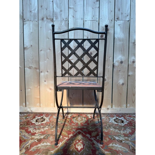 Mediterranean Style Wrought Iron and Cement Mosaic Garden Chairs, 1980s, Set of 6 For Sale - Image 10 of 11