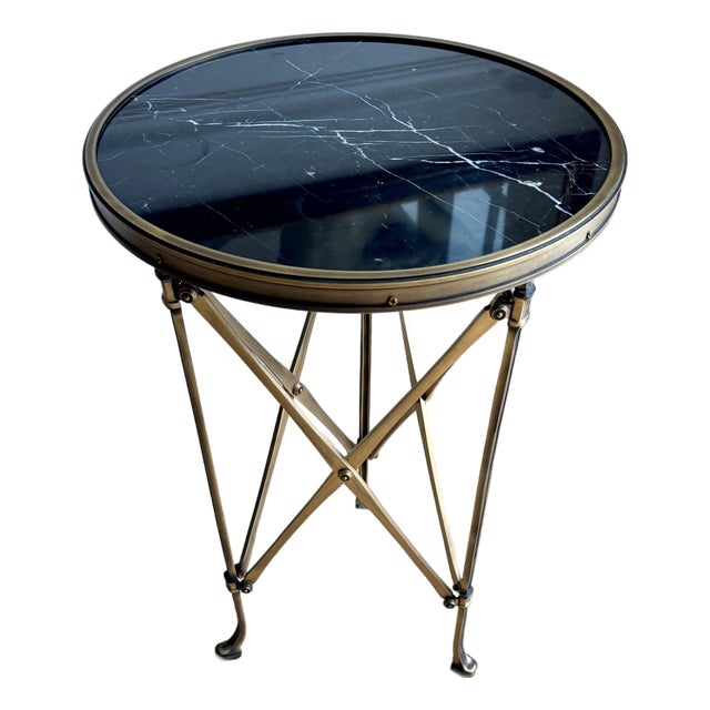 1960 Neoclassical Bronze and Black Marble Gueridon / Directoire / Empire Side Table For Sale