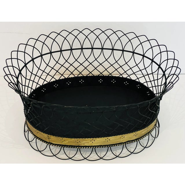 Vintage Made in Mexico Gilt Tole Metal Filigree Oval Planter Basket For Sale In Chicago - Image 6 of 6