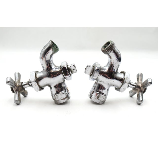 Vintage Chrome Plated Brass Hot & Cold Faucets For Sale - Image 4 of 12