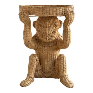 Rattan Wicker Woven Monkey Side Table For Sale