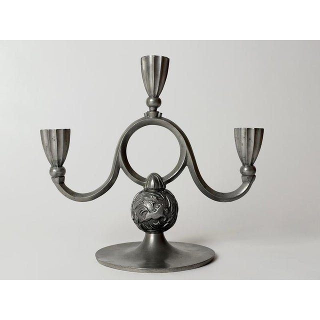 Metal Art Deco Swedish Pewter Candelabra with Horse Relief from Svenskt Tenn, 1932 For Sale - Image 7 of 14
