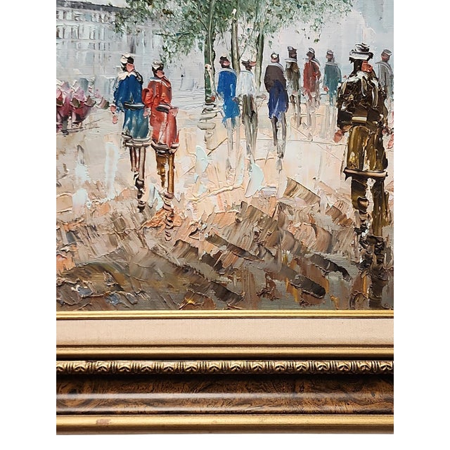 Beautiful vintage after Caroline Burnett (1877-1950) parisian scene featuring Eiffel Tower, impasto, in excellent...