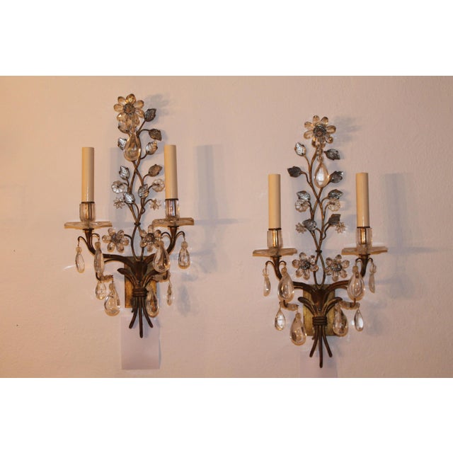 Antique pair of French "Maison Bagues" c 1890 Gilt Metal Base with Hand worked Rock Crystal Flowers and Petals and Floral...