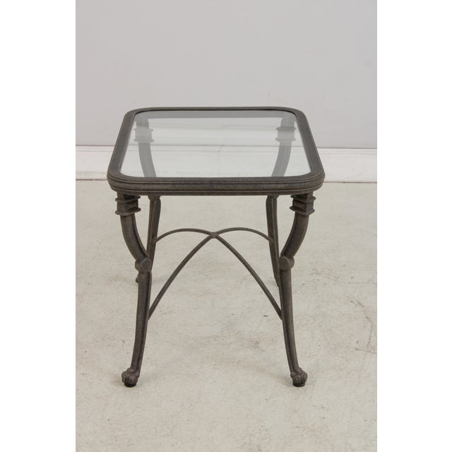 Outdoor Cast Aluminum Glass Top Patio End Table For Sale - Image 4 of 14