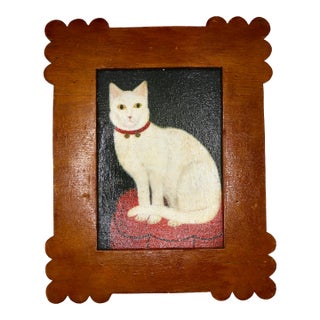 Vintage Framed Folk Art Portrait Print of "Tinkle, a Cat" For Sale