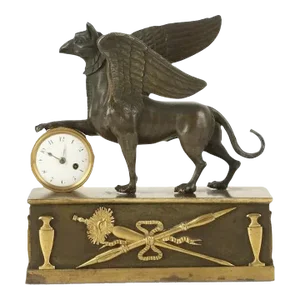 Antique Early 19th Century George III Gilt Bronze Griffin Mantel Clock