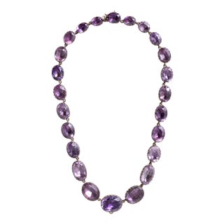Antique Victorian 200 Carats Amethyst 9k Gold and Silver Riviere Necklace For Sale