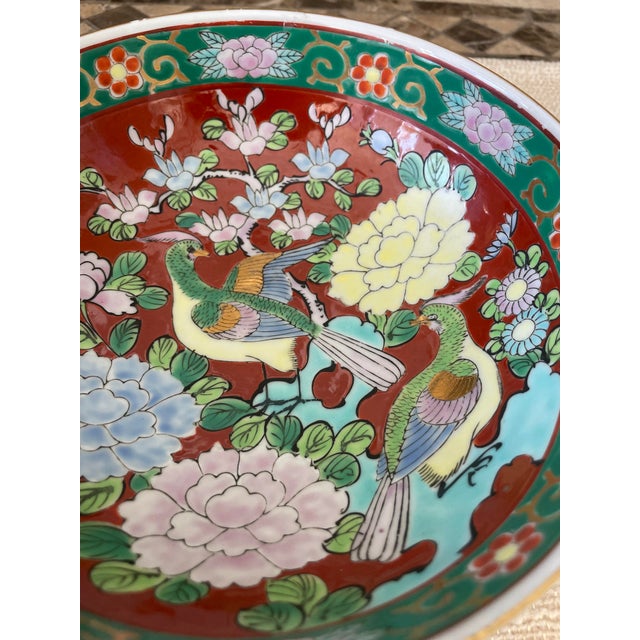 Mid-Century Modern Mid 20th Century Japanese Bird and Flower Handpainted Bowl For Sale - Image 3 of 5