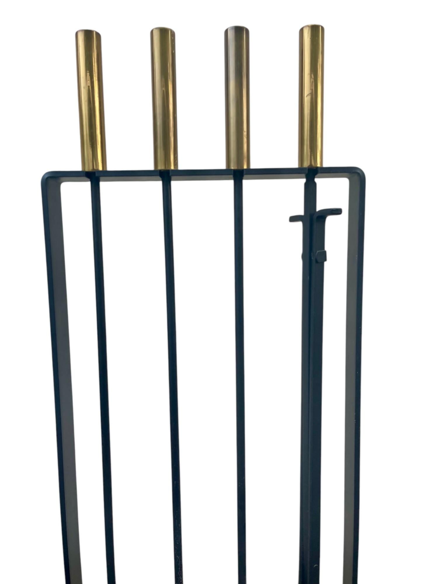 1970s MCM George Nelson Style Brass & Iron Modernist Fireplace