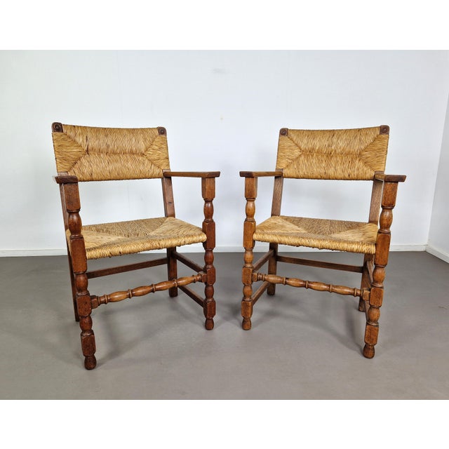 French Primitive Rush Chairs, 1930s, Set of 2 For Sale - Image 4 of 11