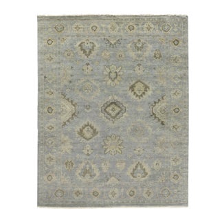 Oushak Hand-Knotted WoolLight Blue Rug - 9'x12' For Sale