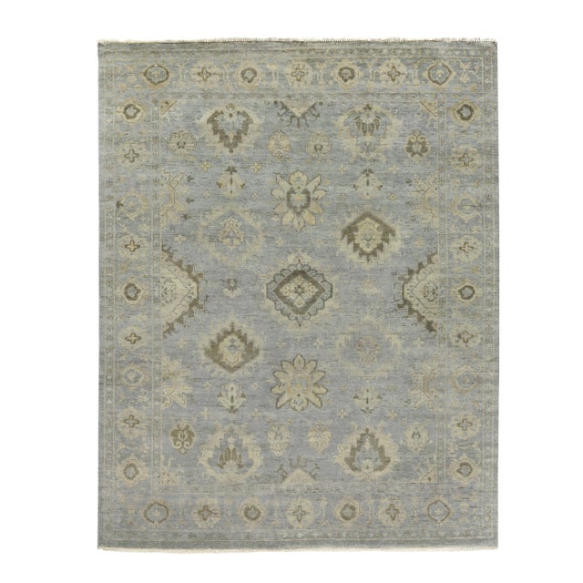 Oushak Hand-Knotted WoolLight Blue Rug - 9'x12' For Sale